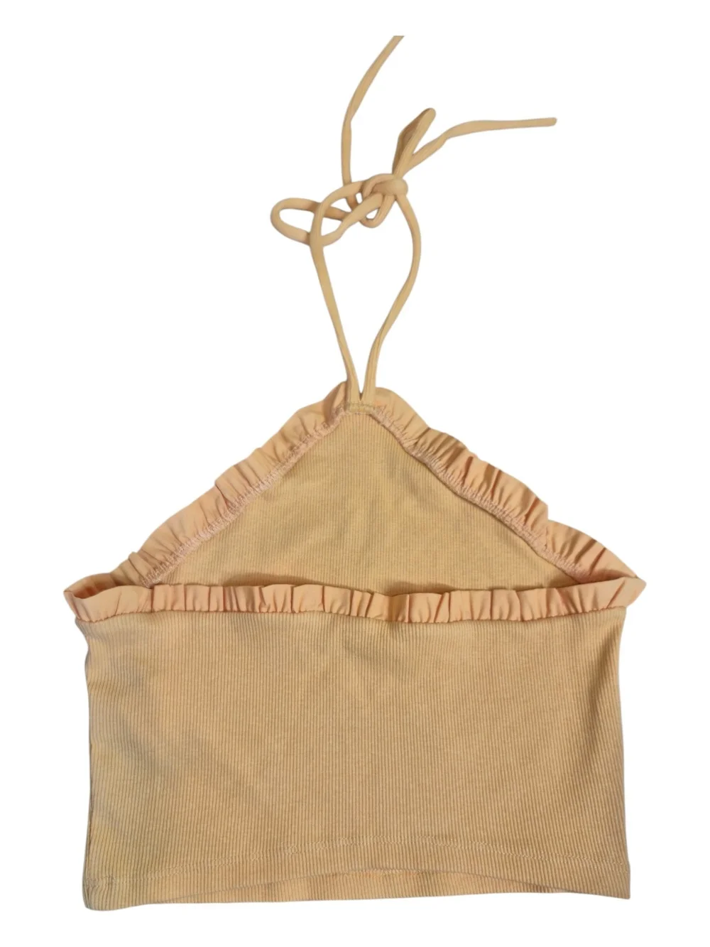 Zara Mustard Yellow Ribbed Ruffle Halter Crop Top, Small - Picture 4 of 8